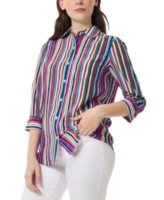 Jones New York Petite Striped 34-Sleeve Shir 91308829547  RT $79.5