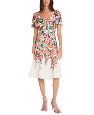 Maggy London Womens Printed Sweetheart-Nec IvoryMango 12