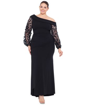 XSCAPE Plus Size Off-The-Shoulder Flo Black 22W