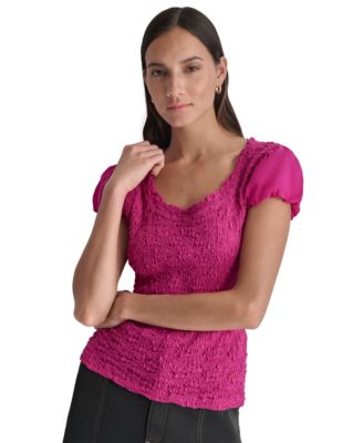 DKNY Womens Textured Scoop-Neck Pu Raspbrry C 755403732699 XS RT $69.0