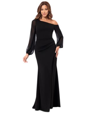 Betsy Adam Womens One-Shoulder Sheer-Sle Black 10
