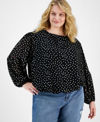 Tommy Hilfiger Plus Size Metallic-Dot Bloused 196701299758 1X RT $99.5