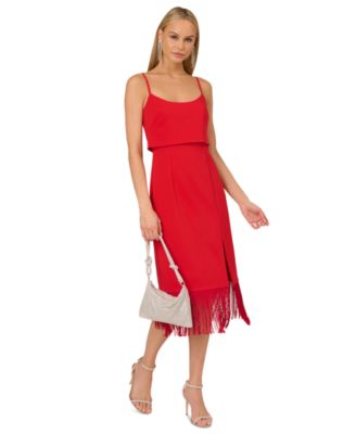 Adrianna Womens Fringed-Hem Midi Sheat Red 2