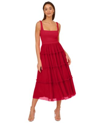 Adrianna Womens Square-Neck Midi Mesh Black 14