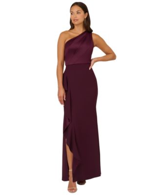 Adrianna Papell One-Shoulder Satin-Trim Draped Bordeaux Glow 2