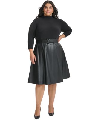 Calvin Klein Plus Size Mixed-Media Fit Fl Black 18W
