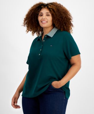 Tommy Hilfiger Plus Size Striped-Collar Polo 196701330185  RT $69.5