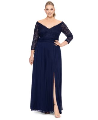 BA By Betsy and Adam Plus Size Lace Off-The-Shoulde Navy 22W