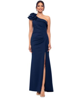 XSCAPE Petite Ruffled One-Shoulder Si Midnight 6P