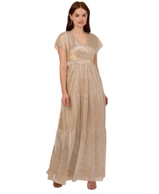 Adrianna Papell Womens Metallic Flutter-Sleev Alabaster 14
