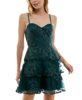 BCX Juniors Tiered Fit Flare Fl Emerald 1