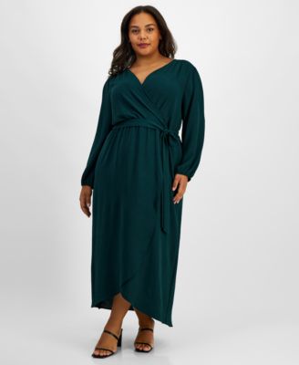 Connected Plus Size Tie-Front Wrap Maxi Pine Green 18W