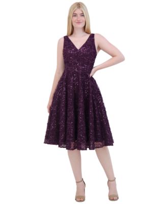 Eliza J Womens Sequin Soutache Sleeve Plum 4