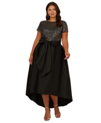 Adrianna Papell Plus Size Sequined High-Low Go Black Gunmetal 14W