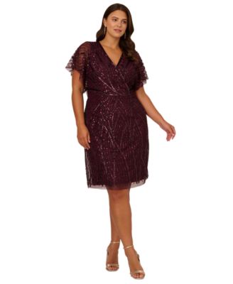 Adrianna Papell Plus Size Beaded Dolman-Sleeve Deep Amethys 22W