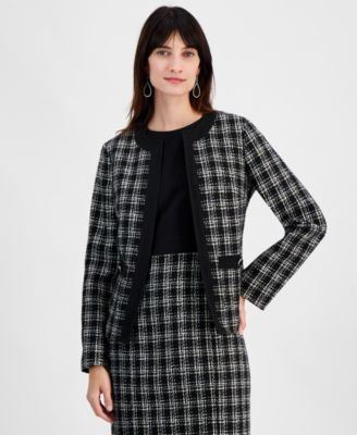 Kasper Womens Tipped Tweed Collarles Black Multi 8