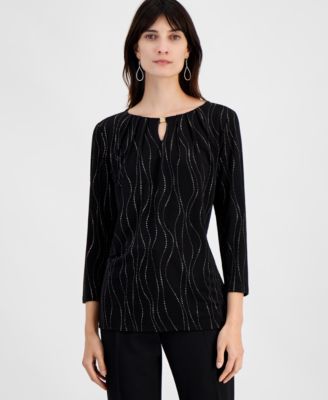 Kasper Womens Printed 34-Sleeve Key Black Gold M