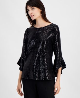 Kasper Womens Shimmer-Dot 34-Sleeve BlackBlack M