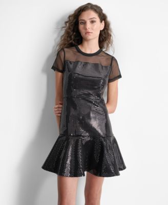 DKNY Womens Sequin Ruffled-Hem Min Blkblack 16 755403247148 16 RT $199.0