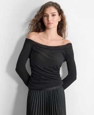 DKNY Womens Off-The-Shoulder Long- Black M 755403246479 M RT $129.0