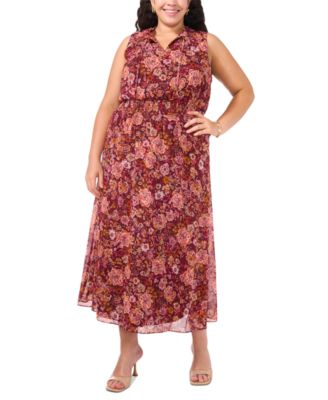 MSK Plus Size Floral Chiffon Smock Rhubarb 2X