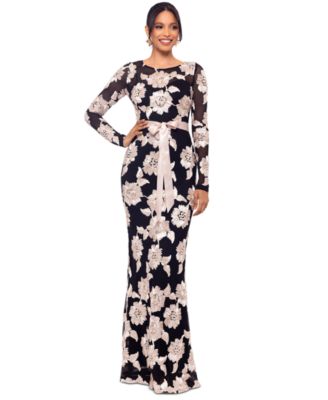 Betsy Adam Womens Embroidered Mesh Gown Black Champagne 12