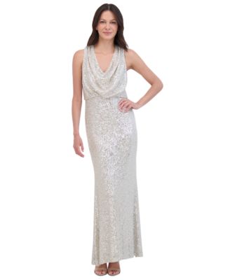 Eliza J Womens Sequined Cowlneck Gown PLUM 4