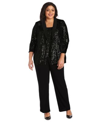 R M Richards Plus Size Sequined Sleeveless Plum 18W