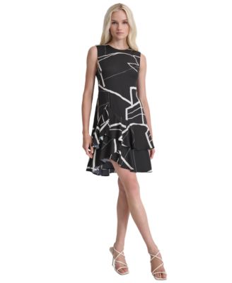 DKNY Womens Printed Double-Layer F Black Eggshell 12