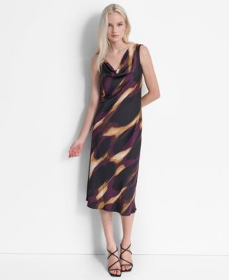 DKNY Womens Printed Sleeveless Cow Black Raisin 14