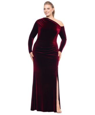 Betsy Adam Plus Size Cold-Shoulder Velvet Navy 16W