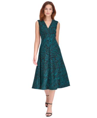 Tommy Hilfiger Womens Printed V-Neck Midi Dr BlackCypress 10