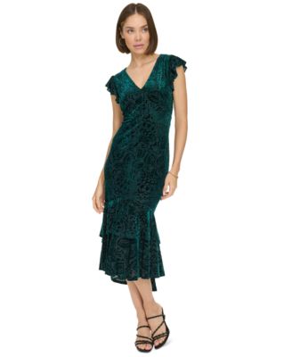 Tommy Hilfiger Womens Burnout Velvet Ruffled Hunter 6