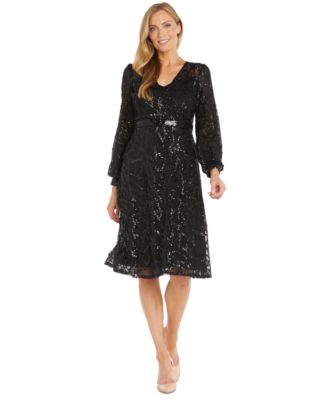 R M Richards Womens Sequin Fit Flare Par Black 6