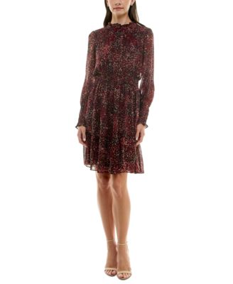 Taylor Petite Long-Sleeve Chiffon Dre Crimsonbla 2P
