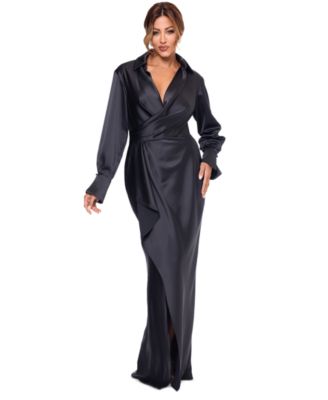 XSCAPE Womens Satin Shirtdress Gown Navy 8