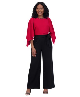 Jessica Howard Womens Satin Cape-Sleeve Jump BlackRed 12