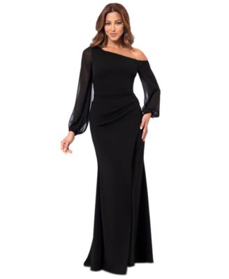 Betsy Adam Petite One-Shoulder Sheer-Slee Black 8P