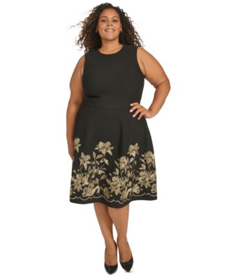Calvin Klein Plus Size Embroidered-Skirt Fi Black Gold 14W