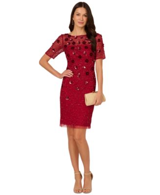 Adrianna Papell Womens Floral-Embellished Boa Cranberry 14