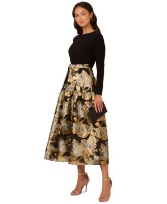 Adrianna Papell Womens Mixed-Media Tie-Waist Black Red 6