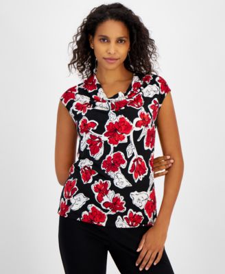 Kasper Womens Floral-Print Cowl-Neck Black Multi XS
