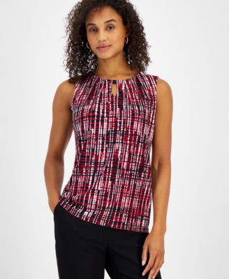 Kasper Womens Graphic-Print Pleat-Ne Black Multi M