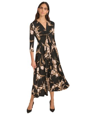 Calvin Klein Womens Printed 34-Sleeve Mid Black Oyster Multi 8