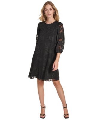 Calvin Klein Womens Chiffon 34-Sleeve Shi Black 4