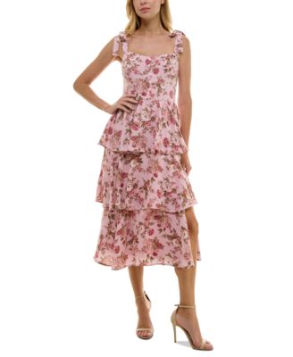 Trixxi Juniors Floral Tiered Midi Dr Pinkflor M