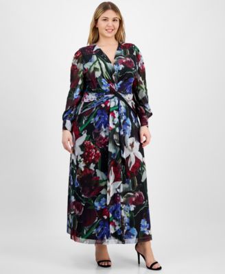 Anne Klein Plus Size Printed Twist-Front Black Multi 22W