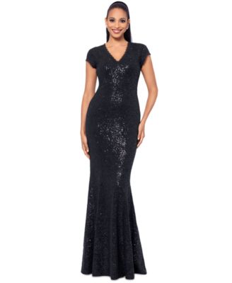 Betsy Adam Womens Sequined Lace Cap-Slee Black 4