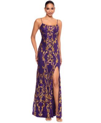 Betsy Adam Womens Sequined Patterned Gow PurpleGold 4