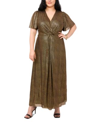MSK Plus Size Shimmer-Dot V-Neck F Rich Black 3X